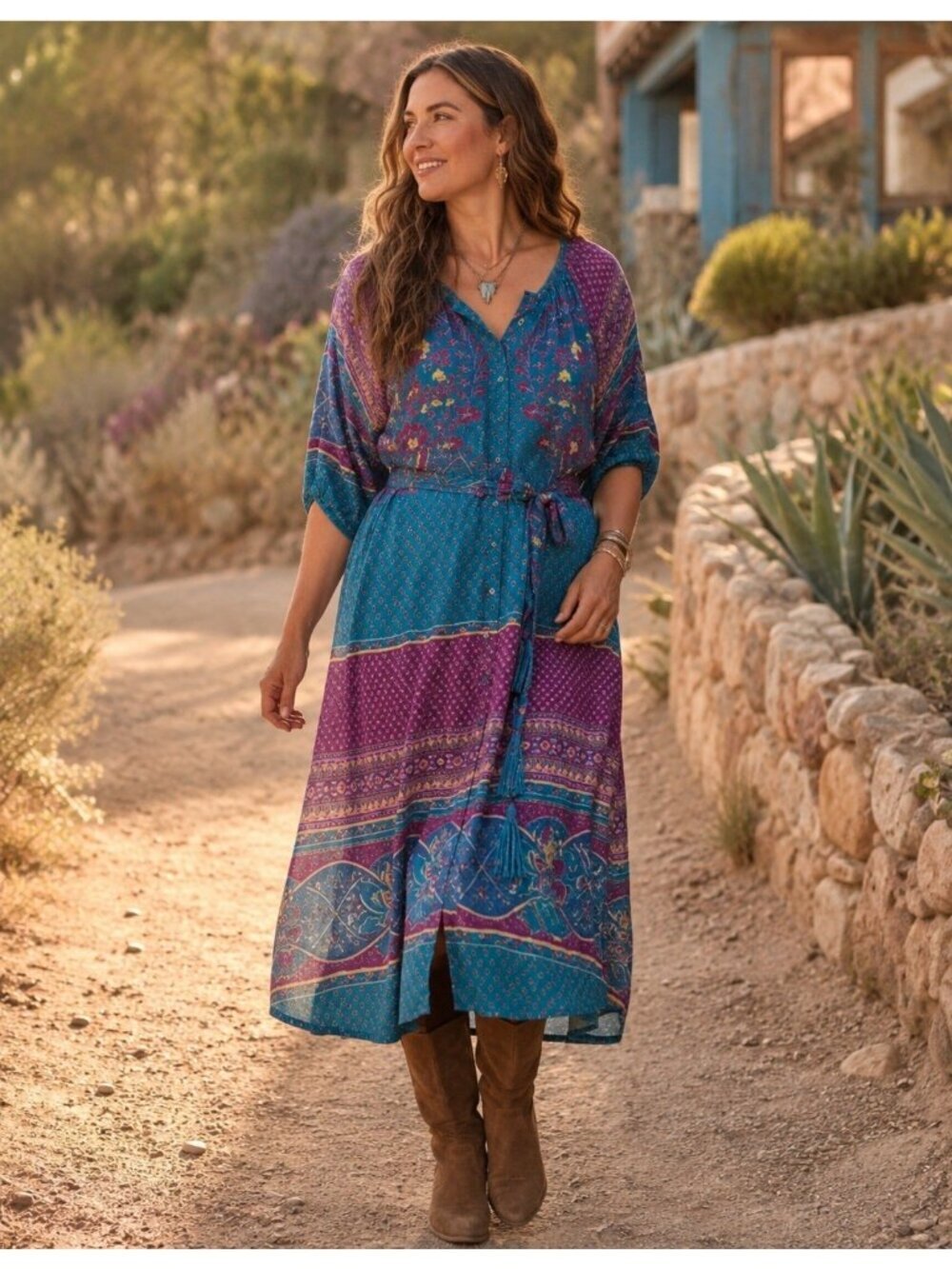 Sundance Womens La Villette Midi Dress Sz XL Boho Belted Floral Paisley Satin